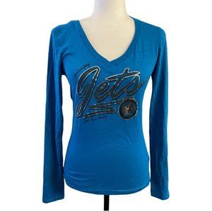 NHL Old Time Hockey Winnipeg Jets Womens V-Neck Long Sleeved T-Shirt Te